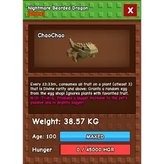 Nightmare Bearded Dragon Age 100 Weight 38kg ++