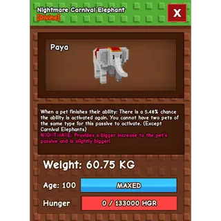 Nightmare Carnival Elephant Age 100 Weight 60KG ++