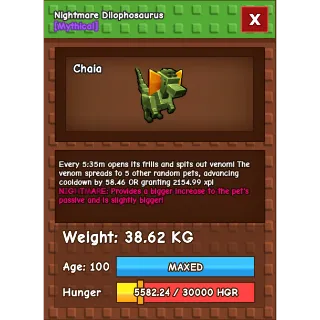 Nightmare Dilophosaurus Age 100 Weight 38kg ++