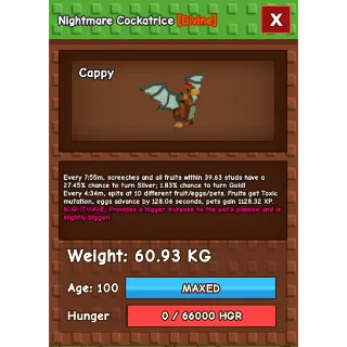 Nightmare Cockatrice Age 100 Weight 60kg ++