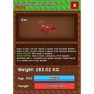 Everchanted Lobster Thermidor Age 500 Weight 280KG ++