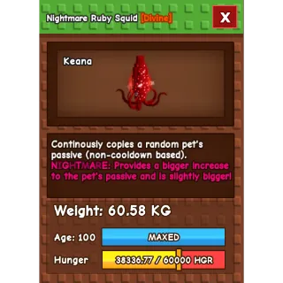Nightmare Ruby Squid Age 100 Weight 60kg ++