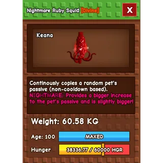 Nightmare Ruby Squid Age 100 Weight 60kg ++