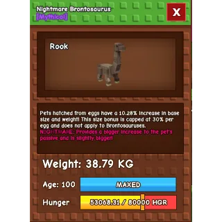 Nightmare Brontosaurus Age 100 Weight 38kg ++