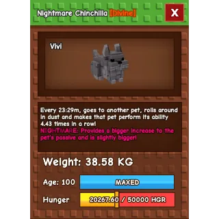 Nightmare Chinchilla Age 100 Weight 38kg ++