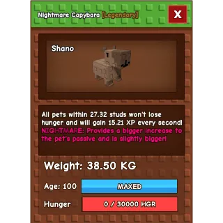 Nightmare Capybara Age 100 Weight 38kg ++