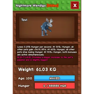 Nightmare Wendigo Age 100 Weight 60kg ++
