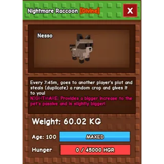 Nightmare Raccoon Age 100 Weight 60kg ++