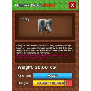 Nightmare Elephant Age 100 Weight 20kg ++
