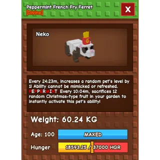 Peppermint French Fry Ferret Age 100 Weight 60kg ++ Ability Every 10m ++ Instantly Active this Pet's Ability 