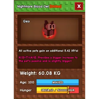 Nightmare Blood Owl Age 100 Weight 60kg ++