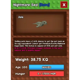 Nightmare Seal Age 100 Weight 38kg ++