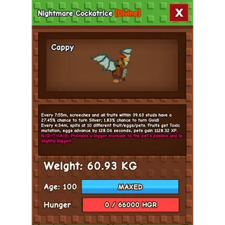 Nightmare Cockatrice Age 100 Weight 60kg ++