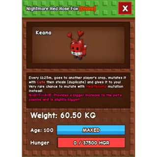 Nightmare Red Rose Fox Age 100 Weight 60kg ++