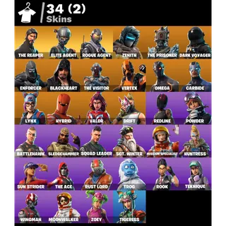 Fortnite account 34 skins + Reaper 🔥 + Omega 🔥 + Vertex 🔥 + Elite agent + Works all platforms ✅