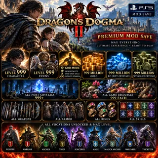 Dragon’s Dogma 2 Mod Save | God Mode + One Shot Kills + Infinite Stamina | Lvl 999 Character + 999 lvl Pawns | PS5