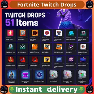51 Items | 4 PICKAXES | 9 BACKS | 8 WRAPS | 3 SPRAYS | 6 EMOJI | 3 EMOTIONS | Fortnite Twitch Drops