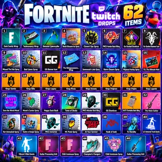 62 Items | Lil' Armored Truck Emote + Vibrant Vibin Emote + Guitar | Fortnite Twitch Drops