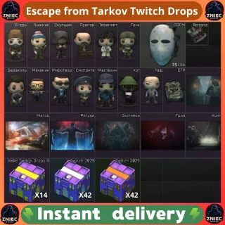 98 CASES | 14 FIGURINES | 6 POSTERS | ARMBAND | 2 DOGTAGS | 5 ITEMS | Escape from Tarkov Twitch Drops EFT