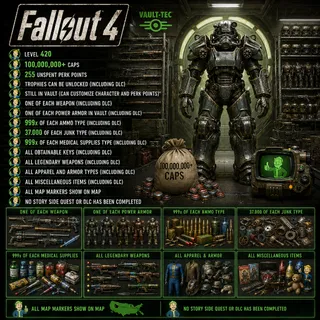 Fallout 4 | Max Level | All Weapons-Armor | All Resources | Entire Map Unlocked | PS4 PS5