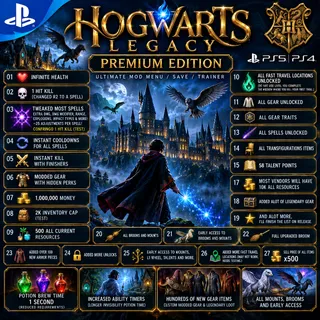 Hogwarts Legacy Mod Save |1 Million Money + 500 of Each Resource + All Spells + All Gear Unlocked | PS