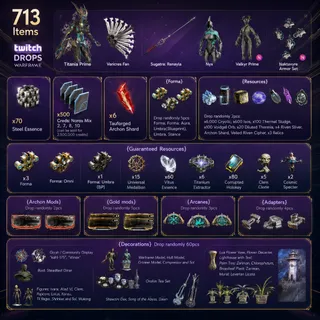 713 Items | Titania | Fan | Sugatra | 2.5kk credits | Warframe Twitch Drops