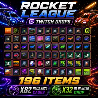 196 Items | 32 RL Painted Drop + 82 STACK CASES RLCS 2025| Rocket League Twitch Drops