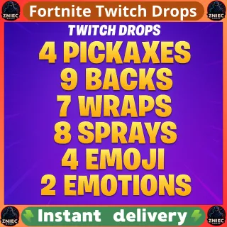 42 Items | Pickaxes | Backs | Wraps | Sprays | Emojis | Badge | TwitchCon 2025 | Twitch Drops Fortnite FN