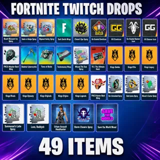 49 Items | Pickaxes + Back Blings + Wraps + Sprays + Emoji | Fortnite Twitch Drops