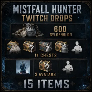15 Items | 600 Gyldenblod + 11 Chests + Avatars | Mistfall Hunter Twitch Drops