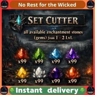 SET CUTTER | All Available Enchantment Stones (gems)  1- 2 LvL (99 units each) | No Rest for the Wicked