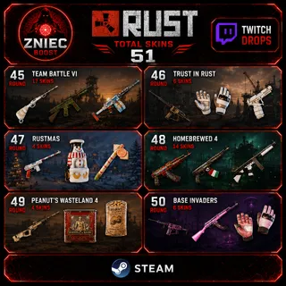 45+46+47+48+49+50 Round | 51 Skins | Rust Twitch Drops 