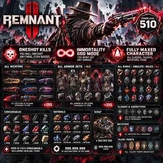 Remnant 2 Mod Save | All Weapons + All Armor + 999,999,999 Material + Scrap + All Rings + All Relics + All Amulets