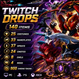 140 Items | 25 Costumes + 900 Chrono Tokens + 33 Nameplates + 37 Sprays | Marvel Rivals Twitch Drops
