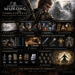 Black Myth: Wukong | Full story + Level 342 + 5.2 ML gold + Diamond Stick + All bosses defeated | Modded Save