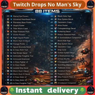 88 items | A-Class | Multi-Tool | Solar x2 | Explorer | Shuttle | Twitch Drops No Man's Sky