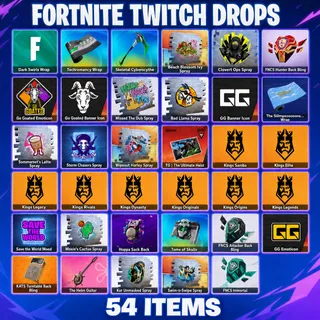 54 Items | Pickaxes + Back Blings + Wraps + Sprays + Emoji | Fortnite Twitch Drops