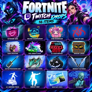 16 Items | Midnight Gourdy + Midnight Batwings + Chargers + Vibrant Vibin + Lil Armored Truck | Fortnite Twitch Drops