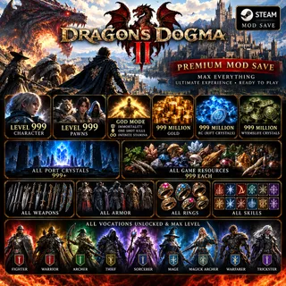 Dragon’s Dogma 2 Mod Save | God Mode + One Shot Kills + Infinite Stamina | Lvl 999 Character + 999 lvl Pawns | STEAM