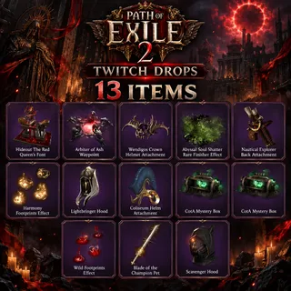 13 Items | Pet + Hood + Sprays + Attachment | Path of Exile 2 Twitch Drops