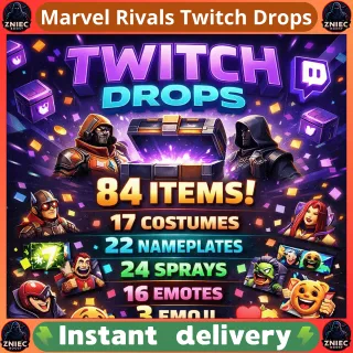 84 Items | 17 COSTUMES | 67 PLATES | SPRAYS | EMOTES | Marvel Rivals Twitch Drops