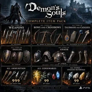 Demon's Souls Remake | All Weapons + Bows + Talismans + Shields | Modded Save PS