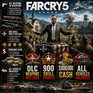 Far Cry 5 PS4 PS5 | 900 Skill Points | $800,000 Cash | All Vehicles Unlocked | 