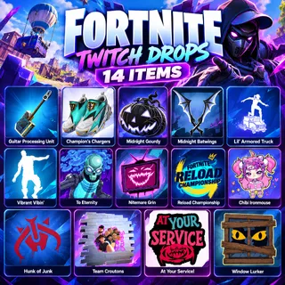 14 Items | Midnight Gourdy + Midnight Batwings + Chargers + Vibrant Vibin + Lil Armored Truck | Fortnite Twitch Drops
