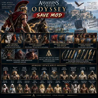 Assassin's Creed Odyssey | All Weapons + Armor + Skins Unlocked + God Mode | Modded Save PS
