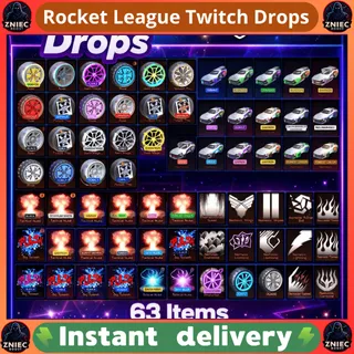 63 Items | 25 Wheels | 9 Bodies | 17 Goal Expolsion | 8 Decals | Rocket League Twitch Drops