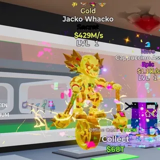GOLD JACKO WHACKO 429M/s LVL 1 FORTNITE STEAL THE BRAINROT