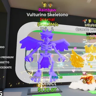 RAINBOW VULTURINO SKELETONO 742.5M/S LVL 1 2 TRAITS FORTNITE STEAL THE BRAINROT