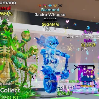 DIAMOND JACKO WHACKO 624M/s LVL 1 FORTNITE STEAL THE BRAINROT