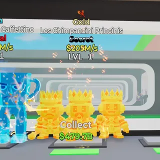 Gold Los Chimpanzini Principini 205M/s LVL 1 1 Trait Fortnite Steal the Brainrot